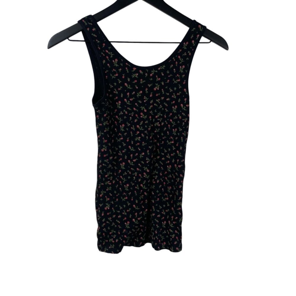 Levis Tank Top Women's Black Sz XS Ditzy Floral Rosebud Ribbed Cottage Core - Picture 2 of 7
